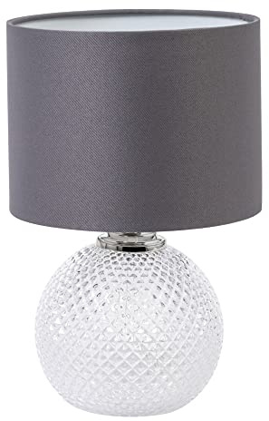 LITECRAFT Lupita Table Lamp Small Glass E14 Base with Grey Fabric Shade - Clear