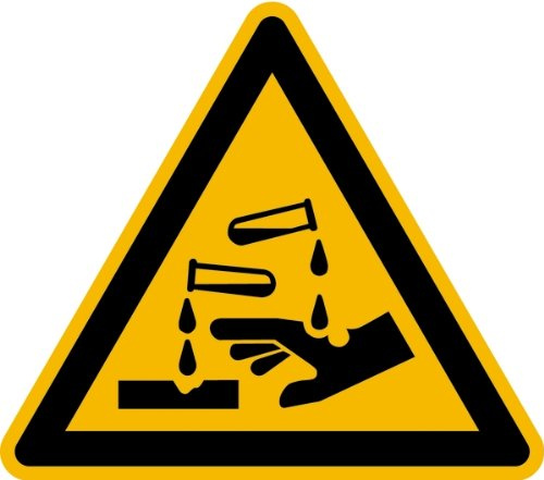 LEMAX® Aufkleber Warnschild, Warnung vor ätzenden Stoffen W023 DIN EN ISO 7010 Folie selbstkl. gelb/schwarz, 200mm