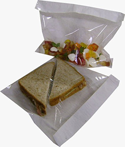1000 7 x 7 Film Front Bags White Paper Clear Cellophane Sandwich/Cake/Photo Display (7 x 7)