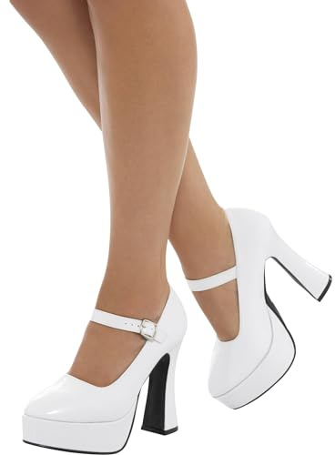 Smiffys Chaussures compensées femme années 70, blanc, talonde 12,7 cm