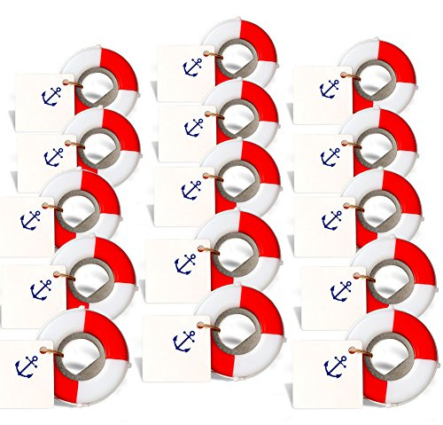 OurWarm PartyTalk 50pcs Nautical Wedding Favors Lifesaver Bottle Opener with Anchor Tags and String Beach Wedding Gifts Nautical Baby Shower Birthday Party Decorations