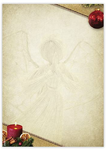 Weihnachtspapier Engel WB642 – 50 Blatt Briefpapier – Hochwertiges Druckerpapier Weihnachtsgrüße, Einladungen, Briefe – Geeignet für Laser-, Inkjetdrucker & Kopierer – Designpapier A4 90 g/m²