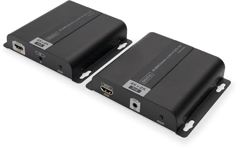 DIGITUS DS-55124 Extensor HDMI - Divisor HDMI - UHD 4K 30 Hz - 120 m a través de cable LAN - Ilimitado a través de Ethernet (IP-capaz) - Set: Transmisor y Receptor - Loop-Out, infrarrojos IR, PoE