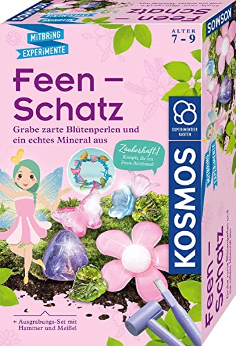 KOSMOS 657857 Feen-Schatz - Ausgrabungs-Set, Für Feen und Elfen-Fans, Entdecke den magischen Schatz mit Perlen für EIN Armband und Blüten-Haargummi, Für Kinder ab 7