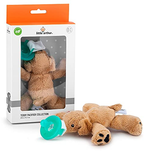 Little Arthur | Hund Kuscheltier mit abnehmbarem Schnuller | Schnullertier für Neugeborene ab 0-6 Monate | medizinisches Silikon | Geschenkidee zur Geburt | Hygienische Reinigung