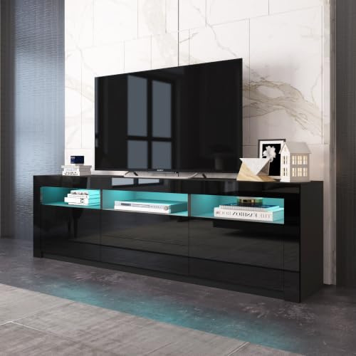 UNDRANDED TV-Lowboard in Hochglanz Schwarz mit LED-Beleuchtung TV-Board Fernsehschrank mit 2 Türen 2 Schubladen für Ihr Wohnzimmer - 160 x 35 x 60 cm