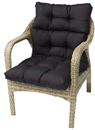 DAIHAN Stuhlauflage Hochlehner Sitzpolster Bankauflage Bequem Für Garten Balkon Camping Stuhl Sitzkissen Rückenkissen Stuhlkissen Liegenauflage,Schwarz,110(55+30+25) cm