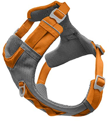 Kurgo Journey Air Hundegeschirr, Westengeschirr für Hunde, Haustier-Wandergeschirr zum Laufen & Spazierengehen, reflektierend, gepolstert, inklusive Steuergriff, kein Zug vorne Clip (Orange, Medium)