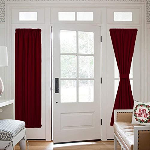 LINFKY Tenda Per Porta Oscurante - Privacy Per Finestra Isolata Termicamente Per Soggiorno Tenda Per Porta Scorrevole In Vetro Francese Con Tieback 1 Pannello (Vino Rosso,64 x 182 cm, 1 pannello)