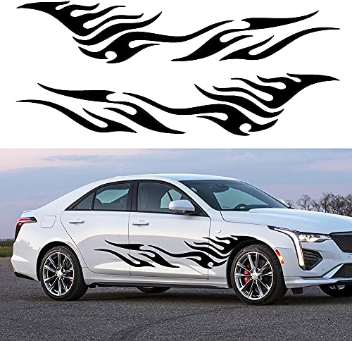 TOMALL 2 Stück 80 Zoll Flamme Grafiken Karosserie Seite Aufkleber Flamme Racing Sport Streifen Aufkleber für Auto Universal Vinyl Wasserdichte Aufkleber Dekoration Zubehör für Auto LKW SUV (Schwarz)
