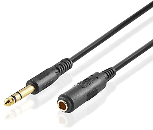 BestPlug 3 Meter Audio Stereo Kabel Verlängerung Aux in Out, 6,3mm Klinke Stecker vergoldet männlich auf 6,3mm Klinke Buchse Kupplung vergoldet weiblich, Schwarz