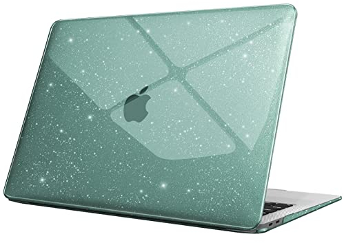 Fintie Hülle kompatibel mit MacBook Air 13 (2018-2020 Version) A2337(M1)/A2179/A1932, Ultradünne Hartschale Schutzhülle Snap Case, Nachtgrün(Glitzer)