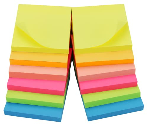 OWLKELA 1200 Stück Haftnotizen Klebezettel, 12 Farben | Haftnotizzettel Markieren, Notiz Klebezettel, Repositionierbar, Sticky Notes für Büro, Schule, und Zuhause
