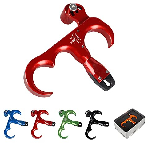 SHARROW Bogenschießen Release Aids Compound Bogen Daumen Release 3 Finger Aluminiumlegierung Auslösehilfen Spannhilfen für Jagd (Rot)