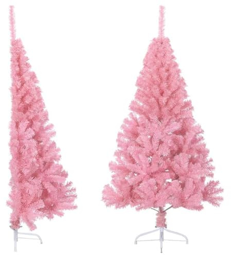 vidaXL Medio Árbol de Navidad Artificial con Soporte Sala Iluminación Navideña Salón Adorno Navideño Fiesta Decoración Festival PVC Rosa 120 cm