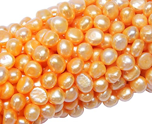 Perlin Perlas de agua dulce para enhebrar perlas cultivadas de agua dulce, perforadora, pequeñas piedras preciosas barrocas, perlas sueltas (albaricoque, 8 mm)