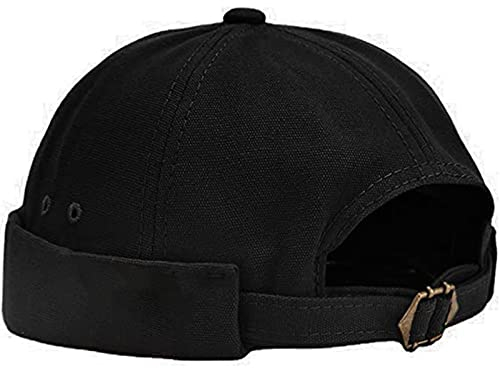 XYIYI Herren Schwarz Dockermütze Brimless Hat Schädelkappe Arbeiter Matrosenmütze Gerollte Manschette Retro Beanie Mütze
