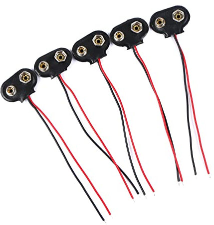 MIDELONG 10 cm Länge 9V-Batterie-Clipverbinder, 9 Volt langer Kabelanschluss Soft Shell T Typ schwarz, 5 Stück