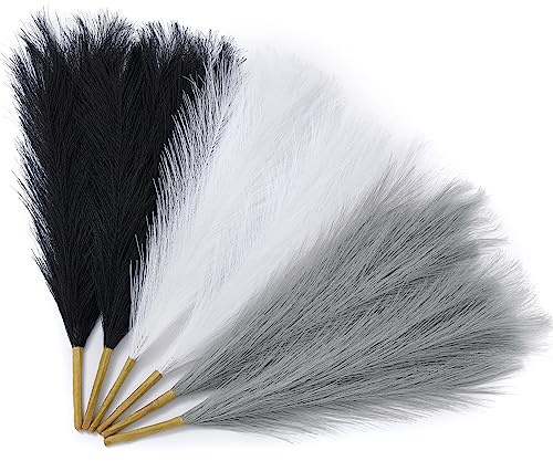 Serwalin Pampas Grass Decor Black Pampas Decor, 45cm 6pcs Faux Pampas Grass Modern Home Decor, Artificial Pampas Grass White Grey Party Gothic Room Decoration, Pampas Grass Bouquet Vase Filler