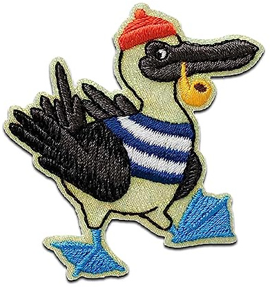 Mono-Quick Seevogel mit Pfeife Aufnäher zum Aufbügeln 5,5 x 4,7 cm Bügelbild für Kinder Mädchen mit Wildtier Patch, Bügelpatch Patches Bügelflicken