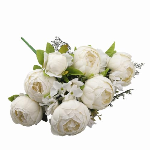 JOYHAZE Künstlicher Pfingstrosenstrauß, 48,3 cm, Seide, große Pfingstrosen, Kunstblumen mit Knospen für Hochzeit, Zuhause, Party, Büro, Tischdekoration, DIY-Blumenarrangements