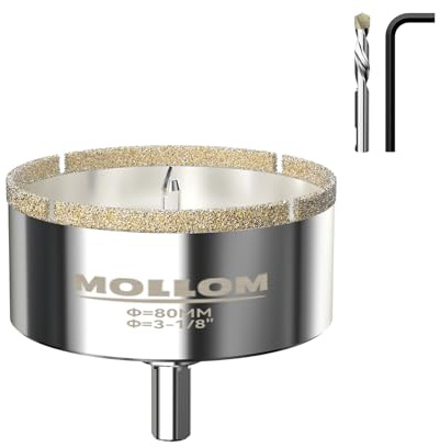 Mollom 3-1/8” (80mm) diamantkärnsåg med 2 avtagbara styrborrar, jämn skärning för porslinskakel, glas, keramik, marmor, glasfiber osv