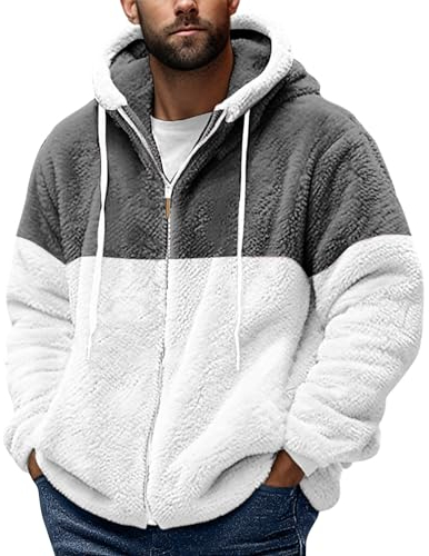 Azruma Jacke Herren Oversized Hoodie Herren Kapuzenjacke Männer Warm Teddy Fleece Patchwork Reißverschluss Plüschjacke Mit Kapuze Imprägnierspray Für Jacken Outdoor Weste Herren (Dunkelgrau,XL)