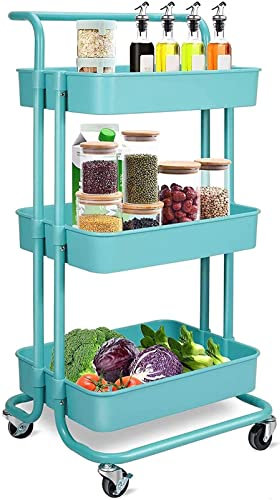Gerrit Aufbewahrungswagen, 3-Stöckiger Aufbewahrungswagen, Mehrzweck-Trolley-Organizer-Wagen Mit Rollen, Rollwagen, Metall-Hilfswagen Für Badezimmer, Küche, Schlafzimmer,Blau