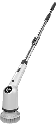 Ambonnprin Electric Cleaning Brush, 2024 Upgrade LCD Screen Version 9 in 1 Scrubber, 2500mA Rechargable Powerful Cleaning, 2H Bathroom Scrubber Dual Speed with Extension Arm for Kitchen, Floor-Black