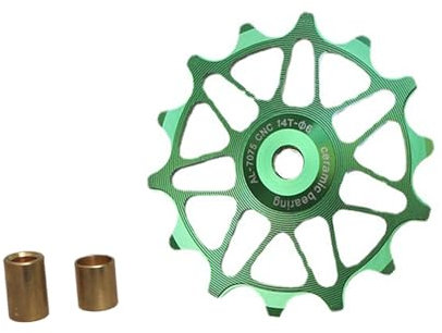Fahrrad Riemenscheibe Schaltwerk 12-T 14-T, Aluminium CNC Schaltröllchen Keramiklager für Mountainbike Oder Rennrad (14T,Grün)