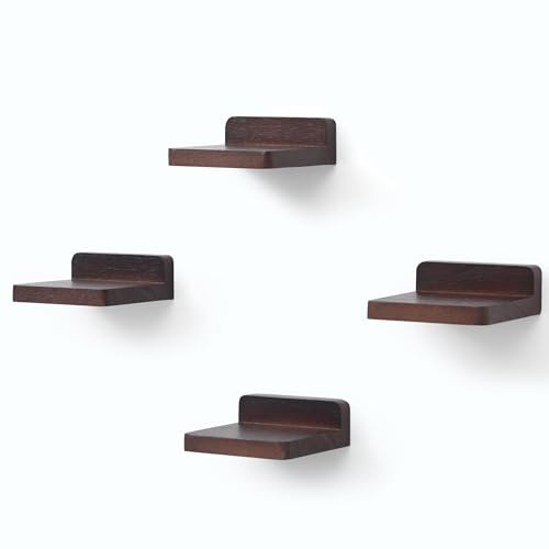 PHOENANCEE kleine schwebende Regale für Wand, 4er-Set, quadratisches Holzregal, hängende Mini-Regaldekoration für Schlafzimmer, Wohnzimmer, 10.2cmX10.2X4cm(Dunkles Nussbaum)