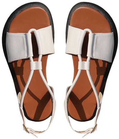 kosopse Chaussures blanches pour femme - Boucle creuse - Chaussures romaines plates - Sandales d'été élégantes - Chaussures d'hiver pour femme