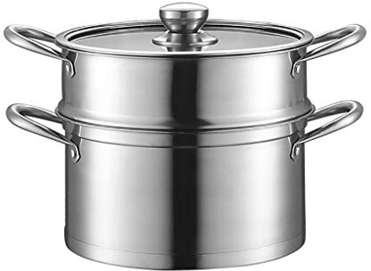 ANSNOW 2-Stufiger Edelstahl-Dampfgarer, Dampfgarer, Gemüse-Dampfeinsatz-Pfannen-Set, Deckel Aus Gehärtetem Glas, Boden Aus Verbundwerkstoff/28 * 24Cm