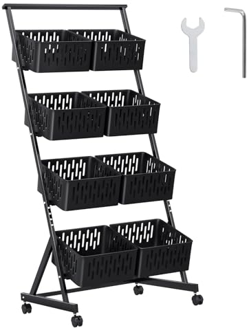 tinysiry 4 Tier Vegetable Rack Kitchen Fruit Storage,Stackable Mesh Storage Basket with Detachable Baskets, Fruit Vegetable Basket Movable Standing Utility Storage Cart for Home Black Four Layer
