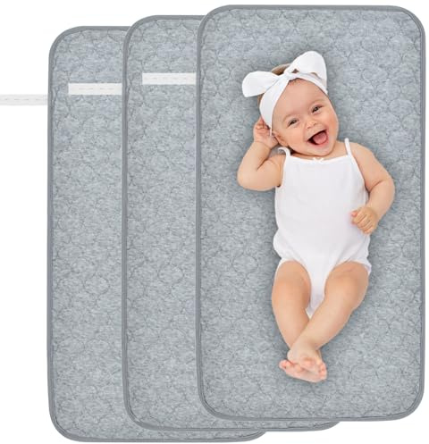 Yaopelky 3Pack Baby Changing Pad Liners 27 x 14 Washable Reusable Baby Changing Diaper Mat Sheet Waterproof Longer Changing Table Cover (Grey)