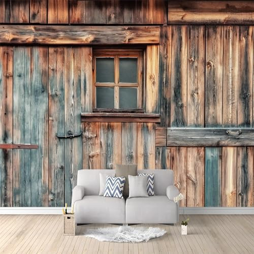 Art Papier Peint Intissé 3D Porte Grange Vieux Mur Bois Style Ferme Rustique 350x256 cm Muraux Tapisserie Photo Décoration Murale, Papier Peint Salon Chambre Bureau Couloir Peinture Murale Décor