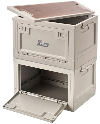 Xcase Kisten: 2er-Set Aufbewahrungsboxen mit Deckel & MDF-Ablage, je 30 l, faltbar (Aufbewahrung Box mit Deckel groß, Aufbewahrung Kisten mit, Schneidebrett)