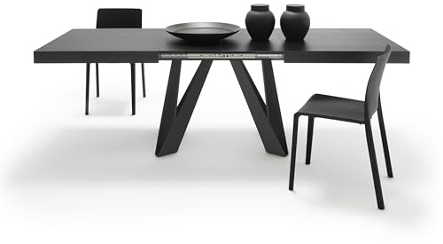 MOBILI FIVER, Ausziehbarer Esstisch Romina 160(240) x90 cm, Esche Schwarz, Schwarze Eisen Beine, Made In Italy