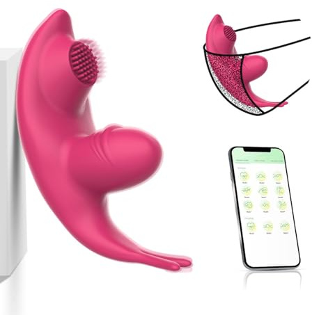 ZWFUN Butterfly Vibrator Vibration für Frauen mit 9 Vibrationsmodi Auflegevibrator Liebeskugeln für die Frau Vibro ei mit Bluetooth APP-Steuerung für unterwegs Sex Toy Sexspielzeug für frauen (Rot-A)