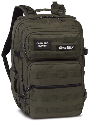 Bestway Cabin Supply Business Rucksack mit Laptopfach 17,3 Zoll – Schulrucksack & Reiserucksack mit Brust- & Hüftgurt für DINA4 Ordner – Laptop-Rucksack für Arbeit, Uni & Reisen – Olivgrün