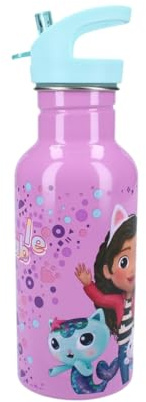 My sweety pop Vattenflaska för barn, rostfritt stål, barnkammare, skola, semester, måltid, 22 cm, 500 ml, vätskeintag, presentidé, flaska, Gabbys dockskåp, blå/lila