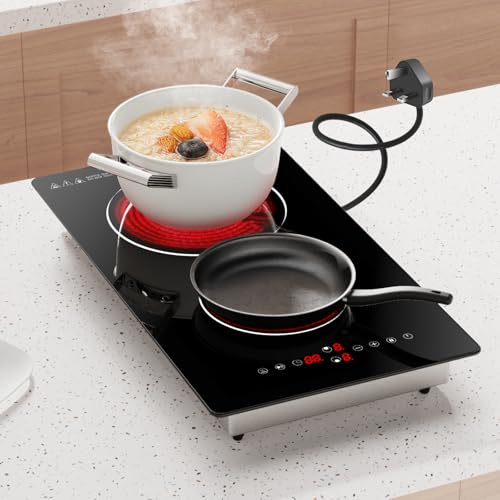 Nardea 2 Zone Ceramic Hob, 30cm Built-In Electric Ceramic Hob with Plug-In Design, Infrared Cooktop with 9 Power Levels, Ultra-Thin 2 Burner Hob for All Cookware