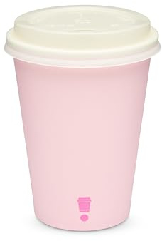 Disposable Coffee Cups, Recyable Coffee Cups, Single Wall, 50 Cups with Lids (Baby Pink, 12oz)