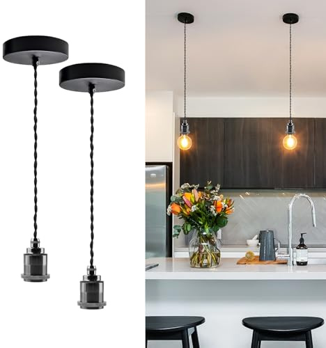 2 Stück Pendelleuchte Kit Lampenaufhängung Perlschwarz mit Kabel 150cm