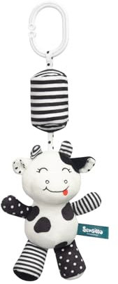 Sensillo - Kinderwagen Spielzeug Babys, Kinderwagenkette, Spielbogen Anhänger - Plüschtier Kinderbett, Babyschale, Spielzeug für Babys & Kleinkinder ab Geburt - Kuh