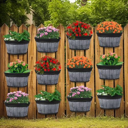 Romooa Wand-Pflanzgefäße für den Außenbereich, Weinfass-Pflanzgefäß, Used-Look, verdickter Kunststoff, Wasserspeicher, Blumentöpfe für Pflanzen, Blumen, Innen- und Außenbereich, Geländer, Zaun