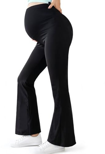 Alled Premamá Pantalones,Cintura Alta Acampanados Pantalones de Yoga para Embarazo, Negocios Casuales, Leggings de Maternidad sobre el Vientre Mujer