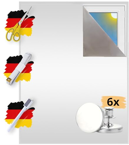 Verdunklungsstoff Meterware | Sonnenschutz zu 100% verdunkelnd | Folie mit Thermobeschichtung | lichtundurchlässige Meterware für Fenster, Velux und Dachfenster | Blackout (Perlweiß mit Magneten)