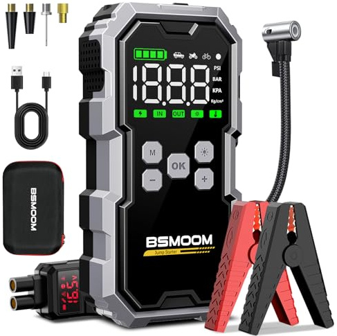 Starthilfe-Set mit Luftkompressor, 8000 A, 150 PSI, tragbarer Autobatterie-Booster (für alle Benzin-/10 L Dieselfahrzeuge), 12 V Auto-Starthilfe-Powerbank mit Starthilfekabeln, LCD-Bildschirm, 2
