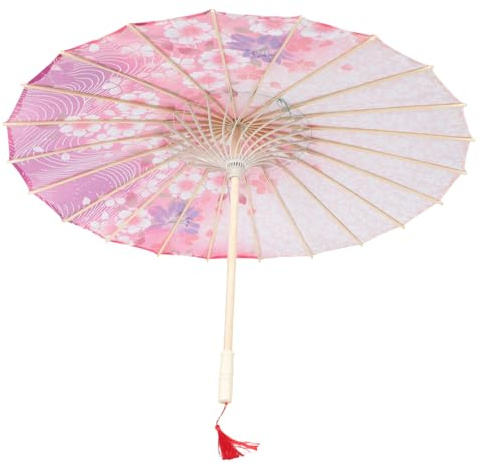Gatuida Silk Cloth Japanese Umbrella with Solid Handle and Printed Patterns for Home Decoration and Summer Sun Protection